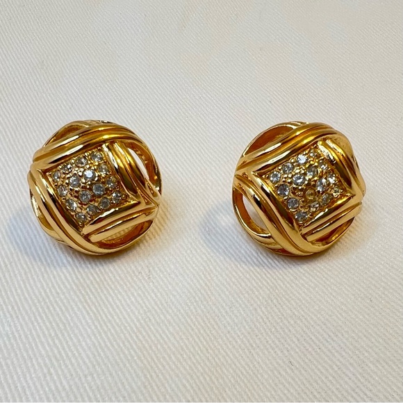 Auth Christian DIOR Pierced Earrings • Globe Diamantés Pierced GP Authentic - Picture 6 of 15